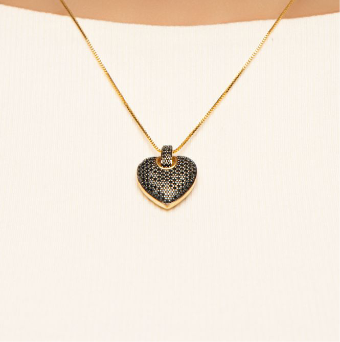 Heart necklace with black zircon