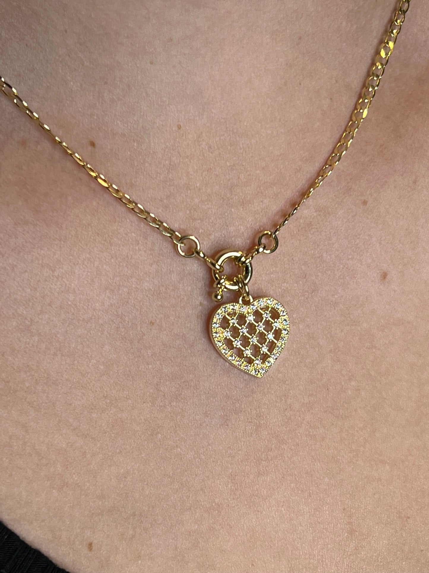 Heart Necklace with zircons 18k gold plated