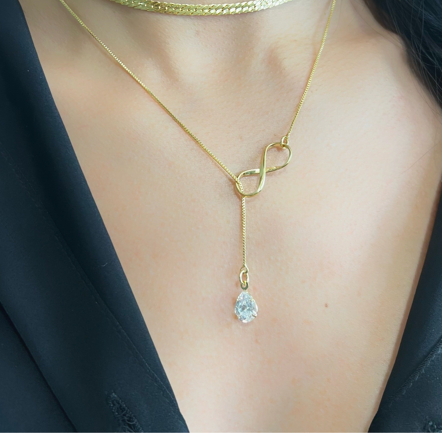 Infinity long tie necklace