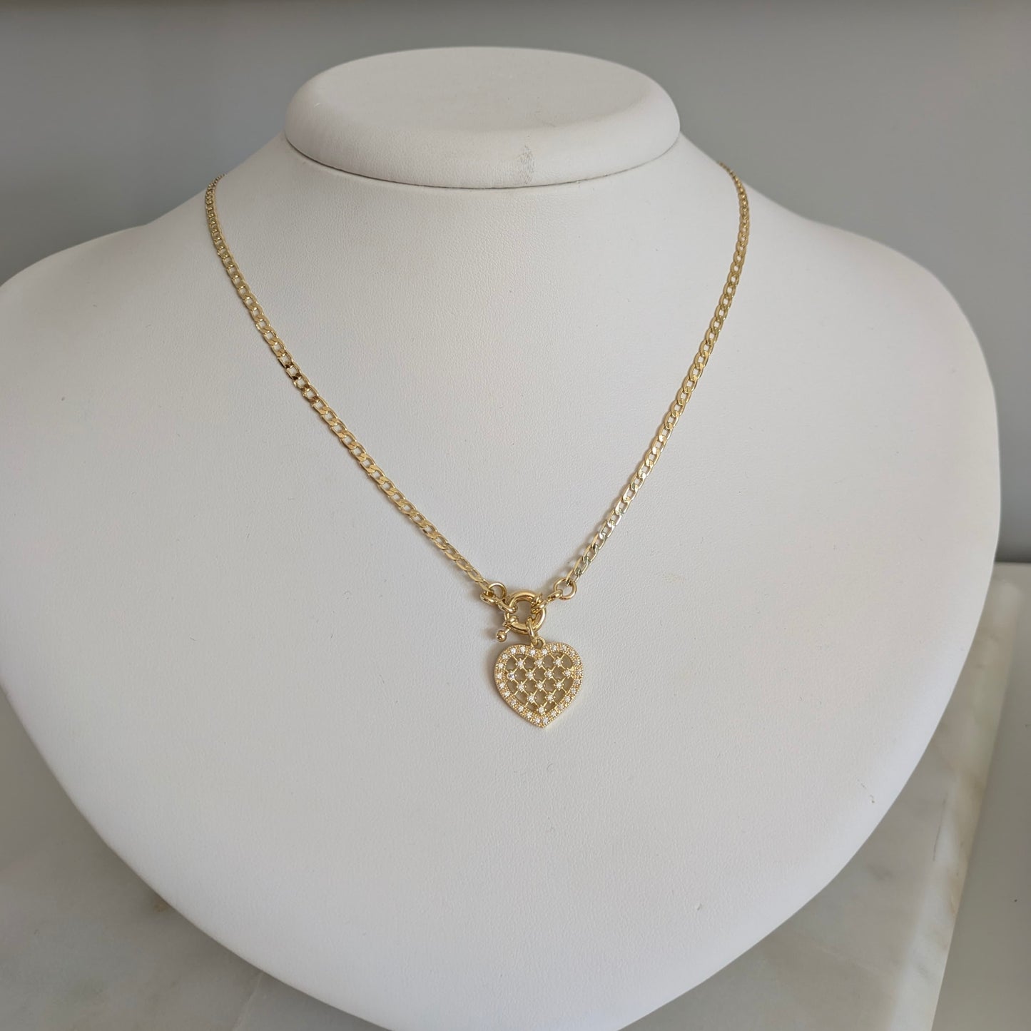 Heart Necklace with zircons 18k gold plated