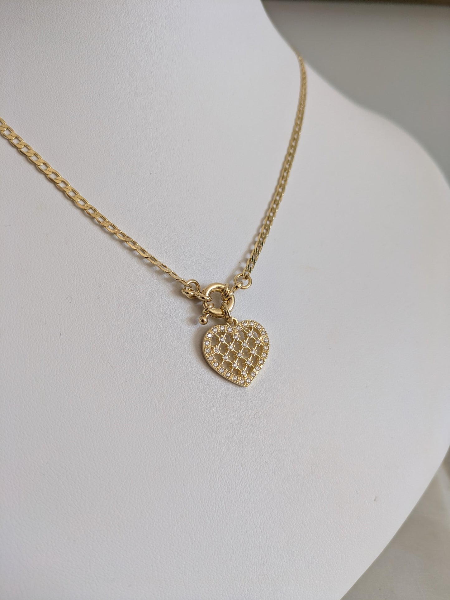 Heart Necklace with zircons 18k gold plated