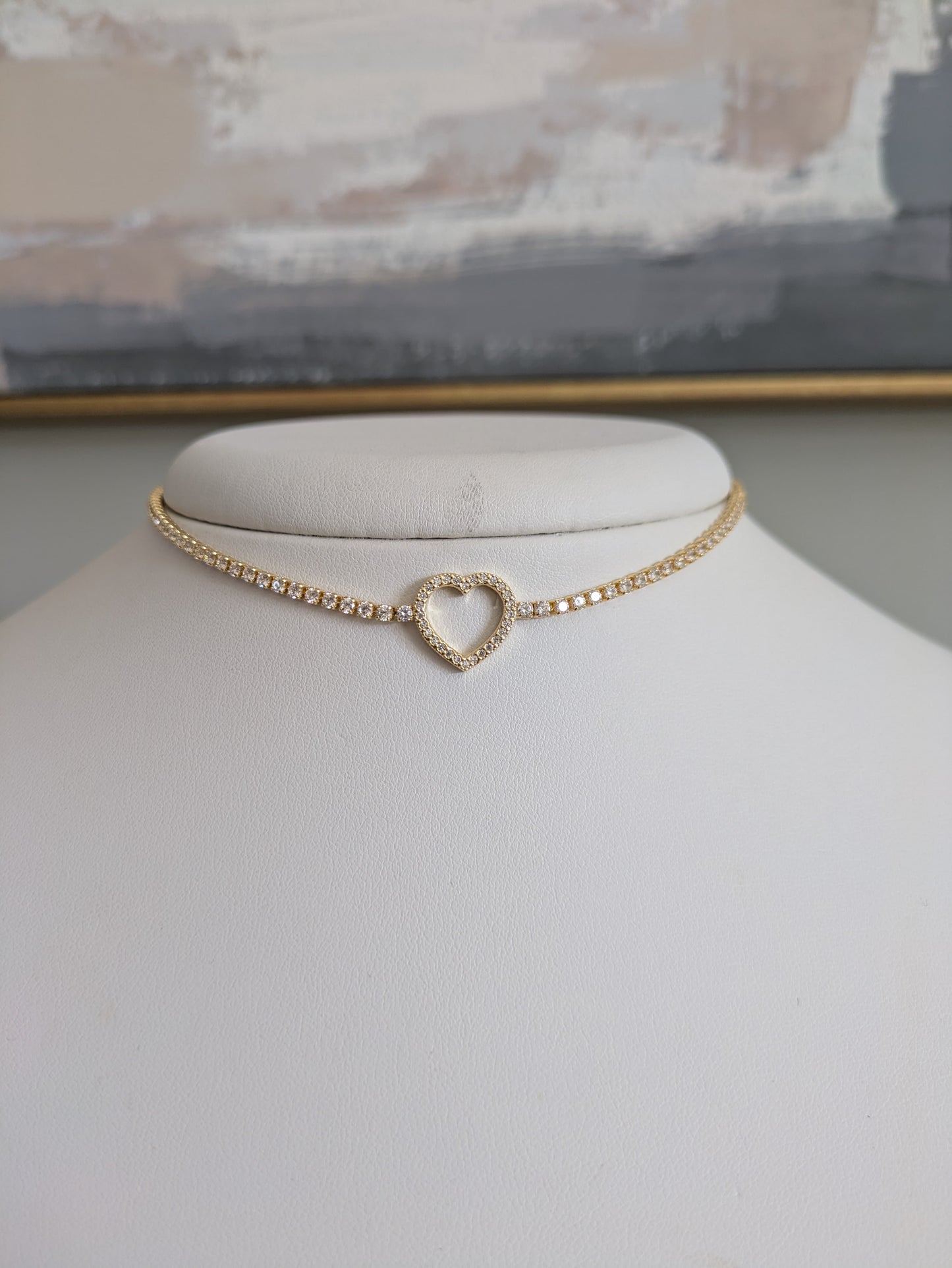 Heart zircon choker necklace