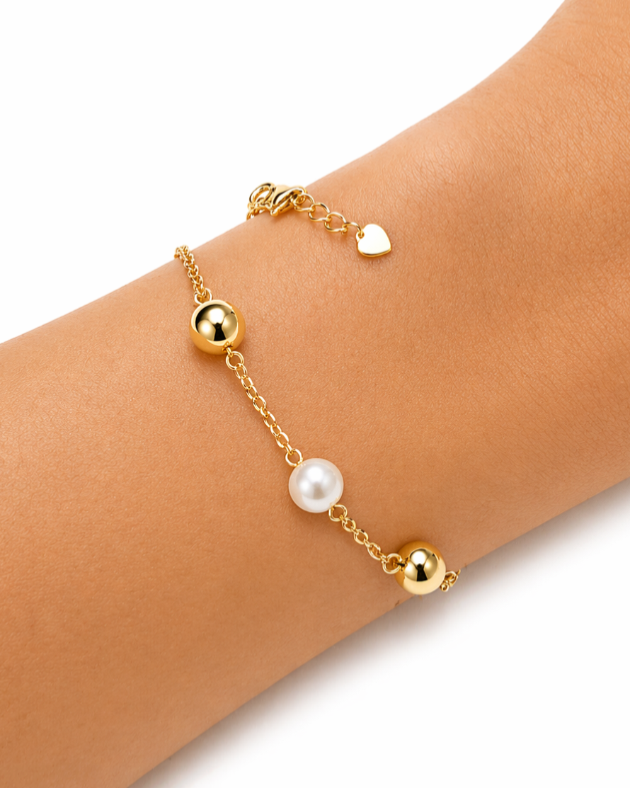 Pulseira Clássica com Corrente de Pérolas