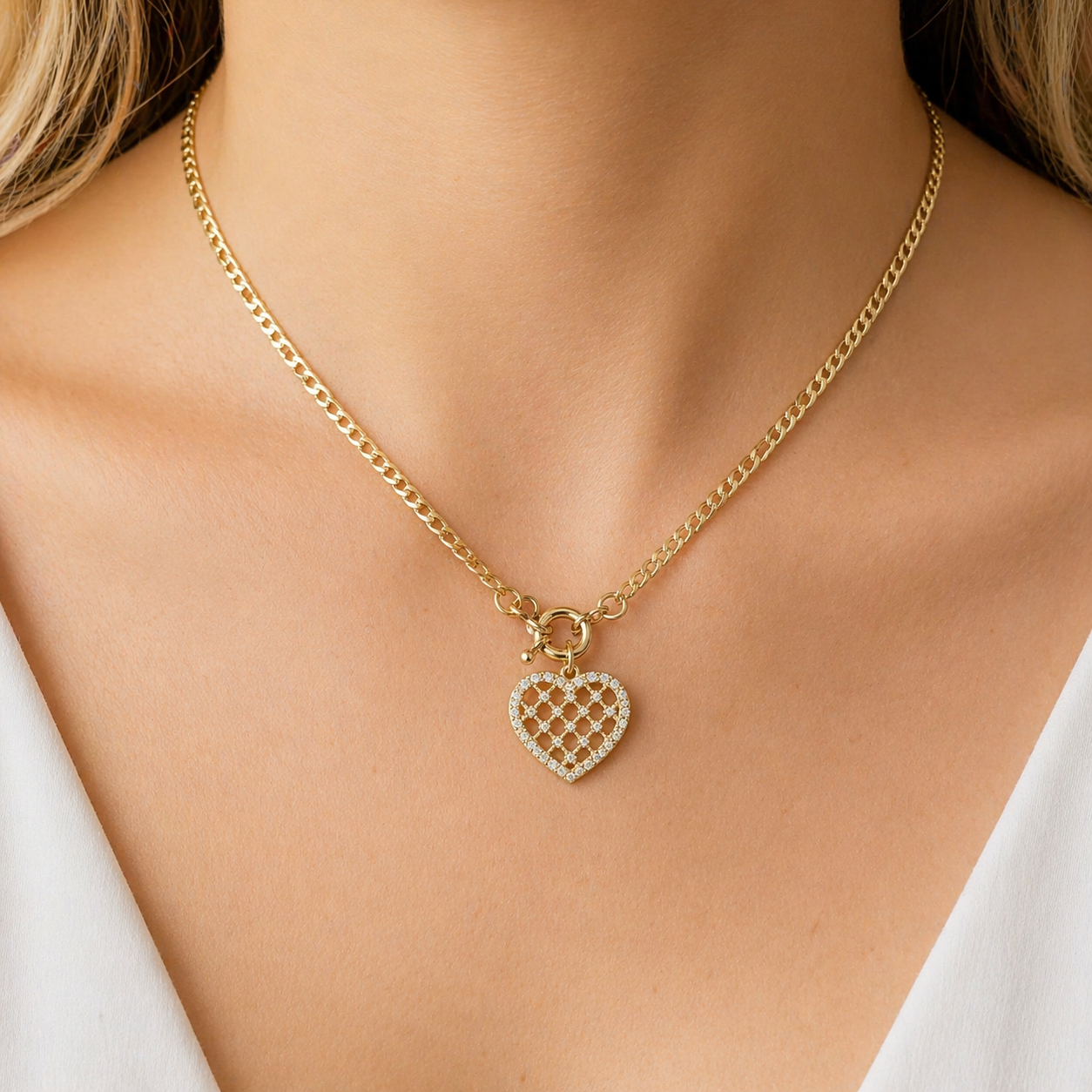 Heart Necklace with zircons 18k gold plated
