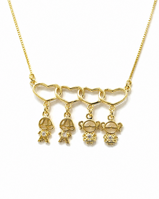 Family Love Charm Necklace - Two Boys and Two Girls